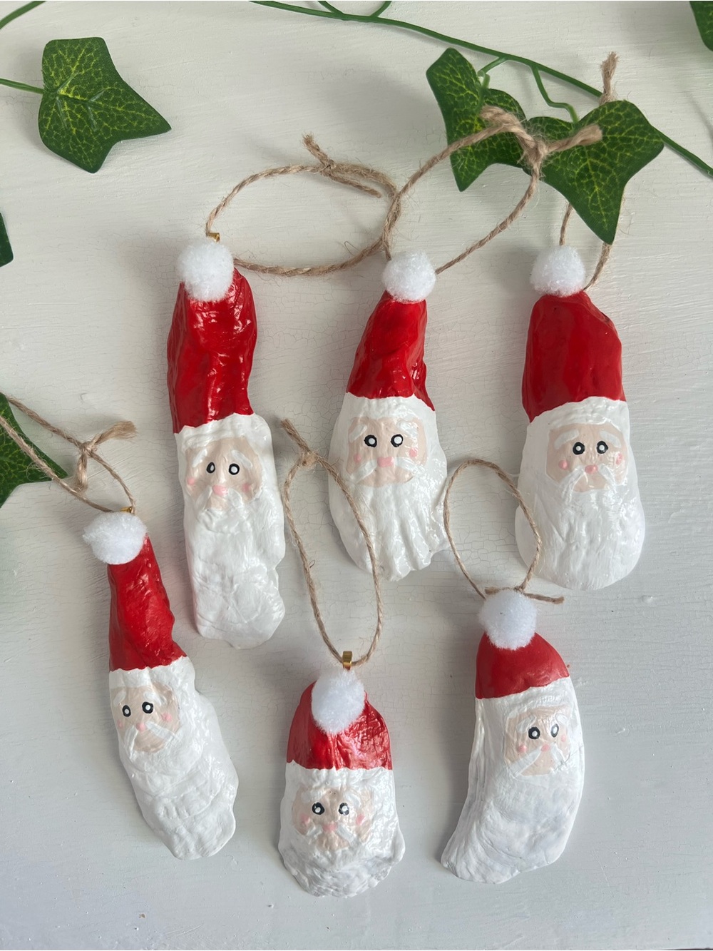 ✨MAKE OFFER✨ Hand Painted Santa Claus Oyster Shell Ornaments - Set of 6